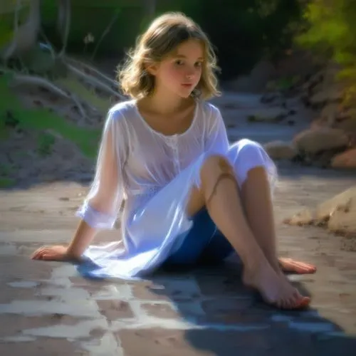 girl on the river,the blonde in the river,girl sitting,mystical portrait of a girl,relaxed young girl,girl on the dune,digital compositing,girl with cloth,photo painting,girl in a long dress,barefoot,woman at the well,portrait photography,girl in cloth,water nymph,portrait photographers,girl in a long,meditative,girl praying,world digital painting