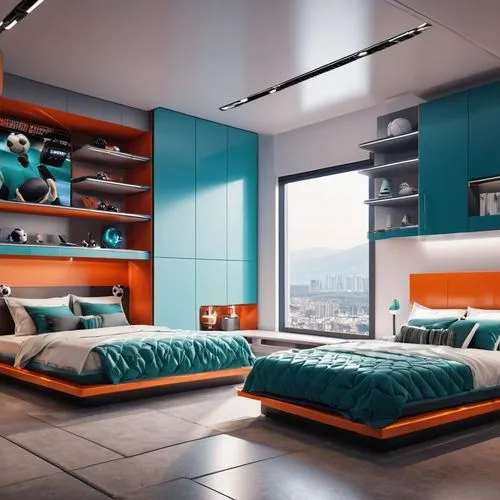 teal and orange,sleeping room,modern room,interior modern design,great room,bedrooms,modern decor,turquoise leather,contemporary decor,interior design,penthouses,headboards,chambre,loft,interior decoration,sky apartment,bedroomed,teal,color turquoise,search interior solutions,Photography,General,Realistic