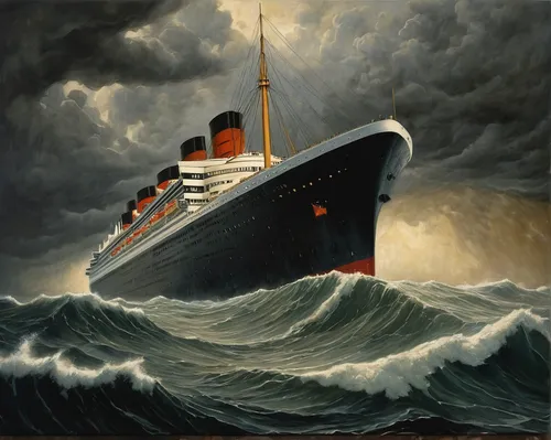 Write a thrilling story set on Queen Mary 2 during a storm.,ocean liner,troopship,ss rotterdam,queen mary 2,arthur maersk,lifeboat,royal mail ship,sea fantasy,titanic,shipping industry,royal yacht,ark