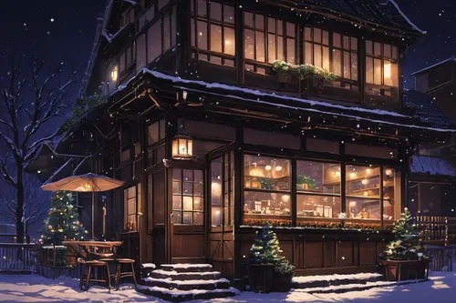 winter house,night snow,winter village,izakaya,midnight snow,snow scene,christmas landscape,christmas snow,christmas scene,christmas snowy background,winter background,snowfall,winter dream,christmas wallpaper,wooden house,warm and cozy,winter festival,snow roof,christmas house,korean village snow,Illustration,Japanese style,Japanese Style 12