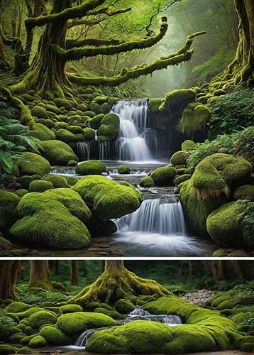 H X2.2 GoEoo 5X7FT Vinyl Photography Background Rill Moss Fairytale Dreamy Forest Stone Magic Trees Cascade Children Girls Adults Portraits Backdrop 1.5 W M Photo Studio Prop,art forms in nature,green