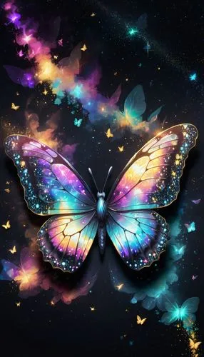 A galaxy butterfly covered in holographic glitter on a black holographic glitter background,butterfly background,butterfly vector,aurora butterfly,blue butterfly background,sky butterfly,butterfly,lar