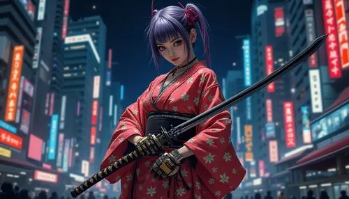 katana,geisha,samurai,kunoichi,kagura,akira,Illustration,Realistic Fantasy,Realistic Fantasy 29