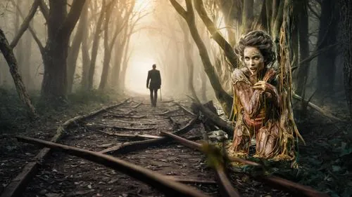 photo manipulation,ballerina in the woods,photomanipulation,photoshop manipulation,conceptual photography,dryad,image manipulation,fantasy picture,faery,girl walking away,girl with tree,digital compositing,the mystical path,the enchantress,faerie,mystical portrait of a girl,woman walking,people in nature,forest man,sleepwalker