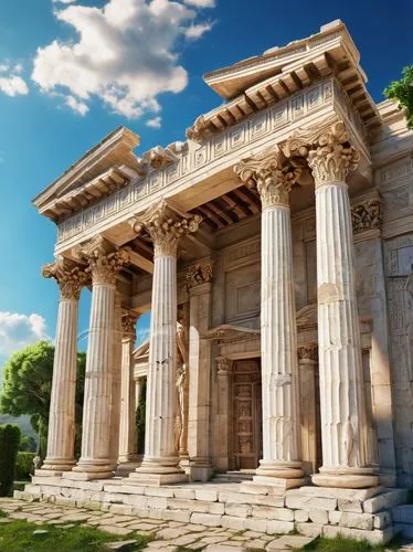 greek temple,erechtheion,house with caryatids,doric columns,artemis temple,ephesus,roman temple,erechtheus,temple of hercules,amphipolis,leptis,celsus library,laodicea,acropolis,celsus,temple of diana,temple of poseidon,parthenon,the parthenon,metapontum,Conceptual Art,Fantasy,Fantasy 27