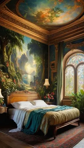 ornate room,sleeping room,great room,children's bedroom,bedroom,danish room,canopy bed,the little girl's room,guest room,abandoned room,wade rooms,four poster,fantasy picture,fantasy art,guestroom,four-poster,one room,interior design,blue room,dandelion hall,Conceptual Art,Fantasy,Fantasy 05