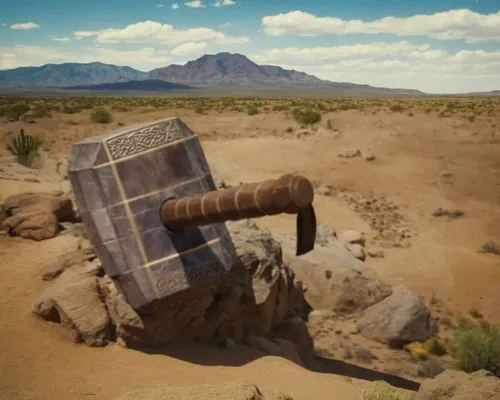 Make the rest of the picture. The background is the New Mexico desert. Realistic detailed.,rhyolite,organ pipe cactus,cannon oven,capture desert,old chair,suitcase in field,quartzsite,chair in field,m