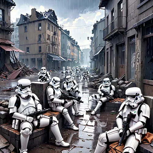 storm troops,stormtrooper,droids,overtone empire,star wars,starwars,digital compositing,imperial,clone jesionolistny,republic,federal army,invasion,cg artwork,photoshop manipulation,photo manipulation,patrols,the storm of the invasion,troop,sci fiction illustration,war zone,Anime,Anime,Realistic