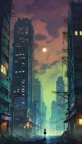 dusk background,cityscape,city scape,evening city,transistor,shadowrun,sidestreet,tokyo city,world digital painting,evening atmosphere,night scene,nocturne,city at night,shinjuku,urbanworld,city lights,sidestreets,cybertown,busan night scene,nightfall,Illustration,Japanese style,Japanese Style 03