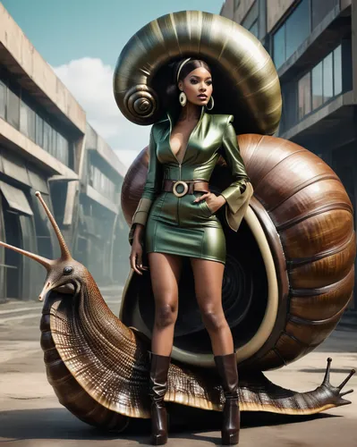 sci fiction illustration,anaconda,land snail,king cobra,african house snake,girl with a wheel,scarab,the zodiac sign pisces,groundsnake,cleopatra,snail,armadillo,gastropod,ammonite,scarabs,carapace,skink,plus-size model,splendor skink,game illustration,Photography,Fashion Photography,Fashion Photography 09