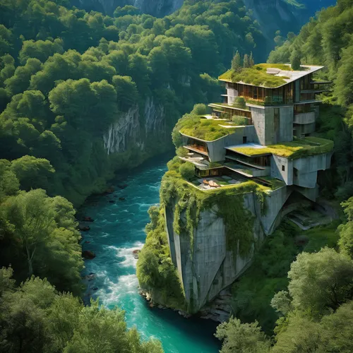 house in mountains,chinese architecture,house in the mountains,asian architecture,japanese architecture,building valley,tigers nest,slovenia,gorges of the danube,japan landscape,king decebalus,mountain settlement,tree house hotel,green waterfall,monastery,danube gorge,hanging houses,southeast switzerland,plitvice,beautiful japan,Conceptual Art,Fantasy,Fantasy 05