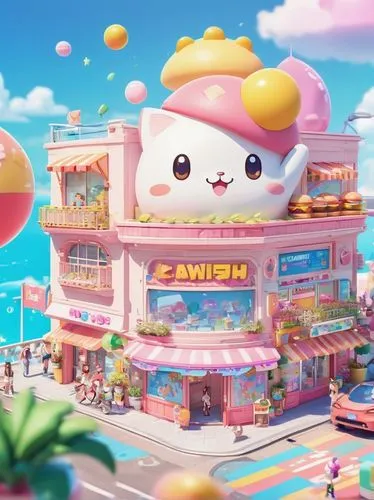 kawaii foods,seaside resort,kawaii ice cream,ice cream shop,toy store,zushi,sanrio,twinbee,dreamsville,beach restaurant,delight island,sushi japan,toyshop,ice cream parlor,kawaii food,bakeshop,kawaii people swimming,aqua studio,cloudmont,fantasy city,Illustration,Japanese style,Japanese Style 02