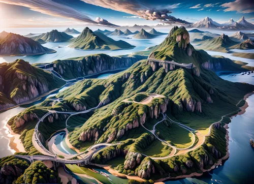 mountainous landforms,mountainous landscape,fantasy landscape,mountain world,mountain landscape,landscape mountains alps,the landscape of the mountains,giant mountains,japanese alps,mountain highway,high mountains,mountains,high alps,japanese mountains,futuristic landscape,the alps,mountain scene,mountain valleys,an island far away landscape,greenland