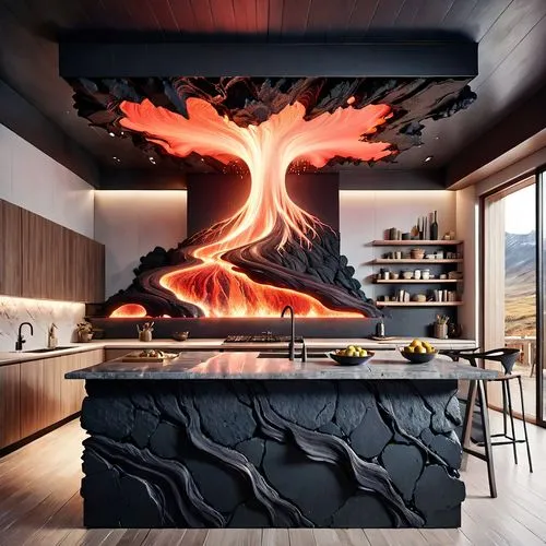 modern kitchen,kitchen design,modern kitchen interior,big kitchen,modern decor,fire place,Anime,Anime,General