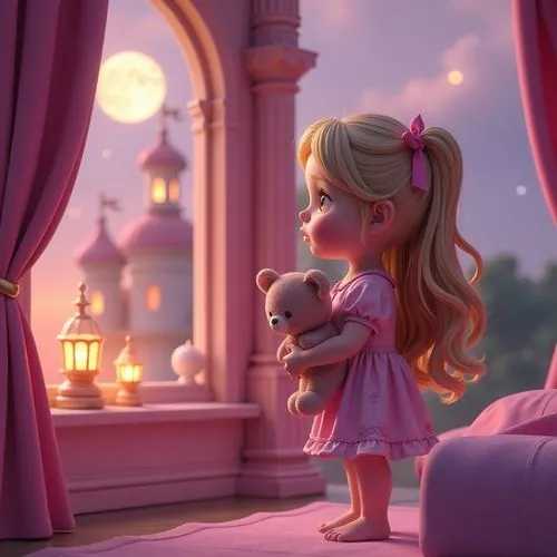 cute cartoon image,little girl in pink dress,fairy tale,rapunzel,princess sofia,cute cartoon character