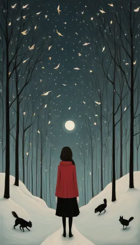 red riding hood,snow scene,little red riding hood,night snow,midnight snow,snowfall,winter dream,red coat,winter background,the snow falls,winter,the snow queen,winter magic,wintry,winter animals,snow trail,snowstorm,winter forest,christmas snowy background,in the snow,Illustration,Abstract Fantasy,Abstract Fantasy 05