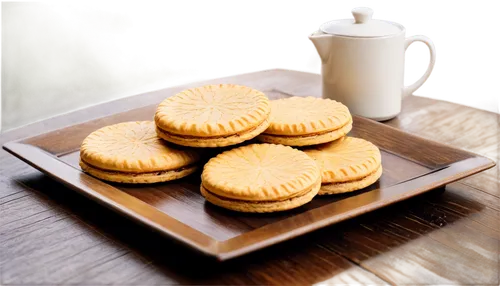 Sweet biscuits, golden brown color, layered texture, soft focus, morning light, 3/4 composition, shallow depth of field, warm color tone, cinematic lighting, decorative plate, coffee table setting, ru