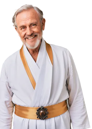 Bearded old man, god, father figure, holy aura, white robe, golden sash, majestic posture, gentle smile, wise eyes, soft focus, subtle light rays, warm color tone, low-key lighting, cinematic composit