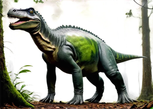 Hipposaurus, prehistoric creature, green scaly skin, long tail, webbed feet, bulky body, ancient forest, morning mist, warm lighting, shallow depth of field, 3/4 composition, cinematic atmosphere.,phy