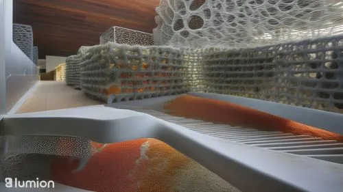 let red and orange lichens grow on the facade 

,3d rendering,building honeycomb,3d bicoin,honeycomb structure,room divider,futon,formwork,dish rack,salt extraction,kitchen grater,3d render,3d rendere