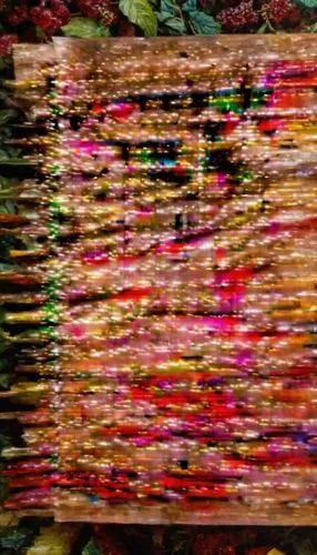 Obra maestra, pintura rupestre ,a painting of flowers in front of a window,brakhage,kngwarreye,crayon frame,abstract painting,glitch art,videodrome,szeemann,birchbark,stettheimer,blotter,counting fram