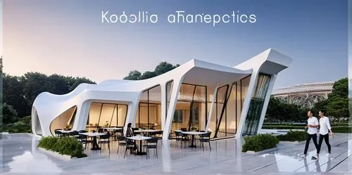 there are two people walking around this building,morphologies,prefabricated buildings,kobalia,modulo,apostolides,folding roof,Photography,General,Realistic