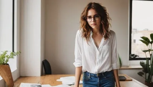 white shirt,cardigan,blur office background,sevda,secretarial,office worker,cotton top,with glasses,menswear for women,denim,glasses,librarian,girl on a white background,secretary,woman in menswear,sarikaya,women clothes,silver framed glasses,barista,keira,Photography,Artistic Photography,Artistic Photography 14