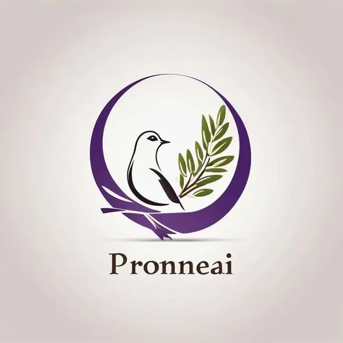 simple Logo for Promeai on the theme of dove with olive branch, beautiful with purple accent, with text "promeai",promontory,premises,medical logo,proa,proclaim,perennial plants,pioneer badge,social l