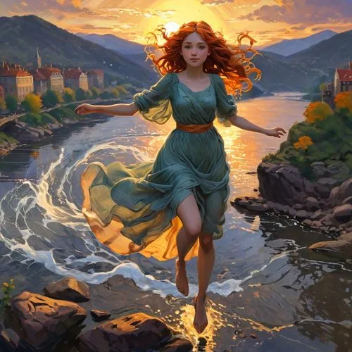 girl on the river,merida,seregil,karakas,lyonesse,fantasy picture,gwenllian,xanth,the blonde in the river,eilean,whirlwinds,world digital painting,celtic queen,beleriand,thyatira,fantasy portrait,heatherley,amphitrite,celtic woman,ellinor,Art,Classical Oil Painting,Classical Oil Painting 15