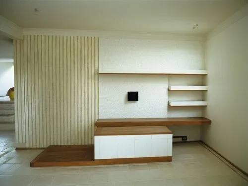 Madera, piso de loseta blanca, iluminación natural,a shelf in the corner of a room with a sliding door,highboard,habitaciones,cabinetry,tv cabinet,japanese-style room,search interior solutions,Photogr