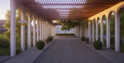 pergola,walkway,trellises,breezeway,render,3d rendering,entranceways,walkways,herrenhausen,colonnade,pathway,botanischer,towards the garden,amanresorts,entry path,rose garden bad kissingen,trellis,terrace,canopied,carports,Photography,General,Realistic