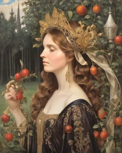 woman eating apple,perugini,girl picking apples,persephone,bonnat,leighton,Digital Art,Impressionism