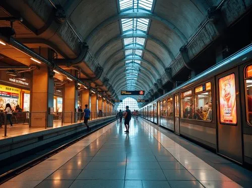 train station passage,moving walkway,termini,trainshed,skytrain,marienplatz,friedrichstrasse,metro station,french train station,subway station,central station,concourse,paddington,ligne,skytrains,heuston,departures,carreau,south station,arcaded,Photography,General,Realistic