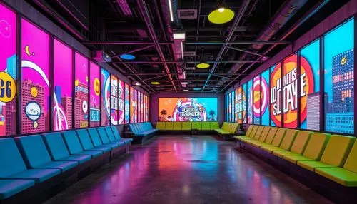 ufo interior,color wall,innoventions,cinemas,movie theater,lobby,neon coffee,children's interior,arcade,colored lights,technicolor,technicolour,arcades,movieplex,colorama,meeting room,spaceship interior,cinemanila,80's design,corridor