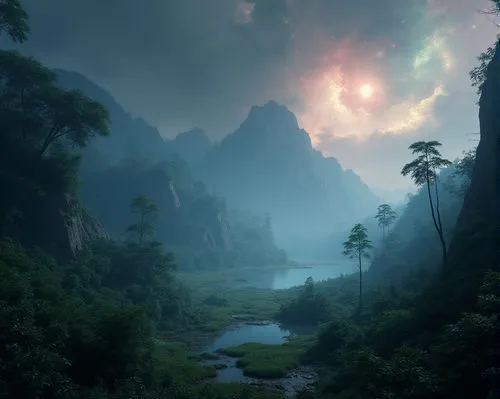 fantasy landscape,huangshan,wuyi,fantasy picture,rivendell,karst landscape,Photography,General,Realistic