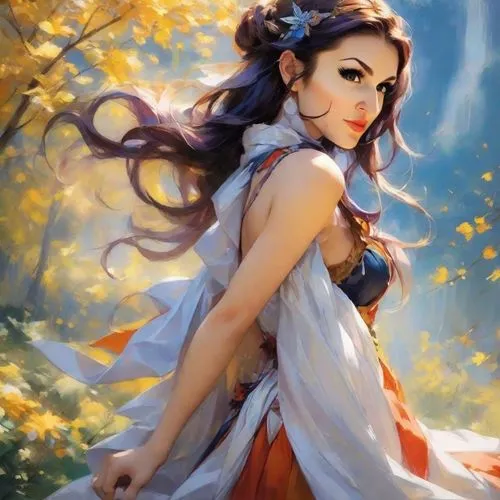 faerie,fairie,megara,faery,faires,fantasy art,margaery,persephone,fairy tale character,diwata,maenad,oriental princess,maenads,fantasy picture,autumn background,fairy queen,mystical portrait of a girl,girl in a long dress,fantasy woman,oriental girl,Digital Art,Impressionism