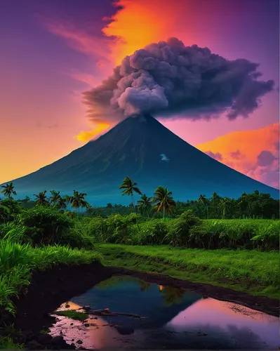 Describe the mesmerizing beauty of Mayon volcano at sunrise.,arenal volcano,mayon,volcanic landscape,philippines scenery,active volcano,mount agung,philippines,mount taranaki,stratovolcano,nicaragua,p