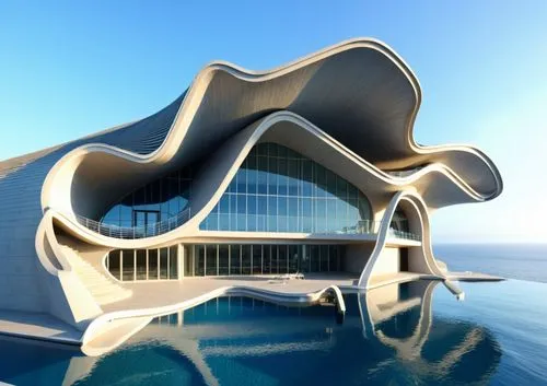 library building, Zaha Hadid style, open sea, island,futuristic architecture,futuristic art museum,3d rendering,house of the sea,yacht exterior,morphosis,render,modern architecture,seasteading,superya