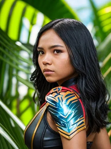 Marvel X-23, Beautiful Filipina face, tropical background,polynesian girl,moana,polynesian,warrior woman,santana,cosplay image,wonderwoman,female warrior,wonder woman,mulan,maria bayo,wonder woman cit