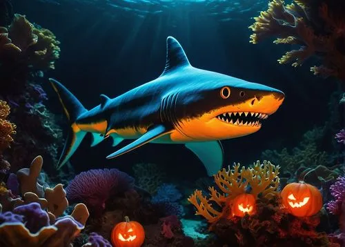 requiem shark,underwater background,tiger shark,shark,sand tiger shark,aquarium decor,great white shark,halloween background,sea life underwater,sea animal,underwater world,cartilaginous fish,marine reptile,underwater fish,bull shark,marine animal,sea animals,bronze hammerhead shark,aquarium lighting,jaws,Conceptual Art,Daily,Daily 12