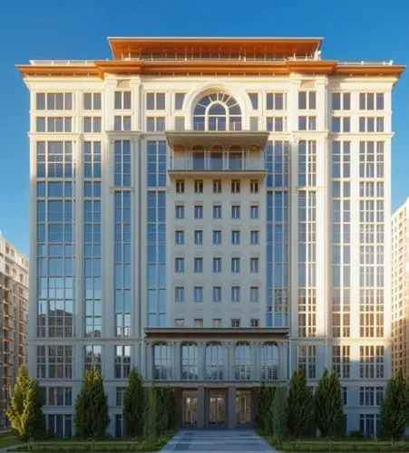 a rendering of an architectural building with windows,kempinski,benaroya,mgimo,minsk,rotana,supreme administrative court,renaissance tower,borgata,bishkek,potawatomi,takashimaya,corinthia,grand hotel 