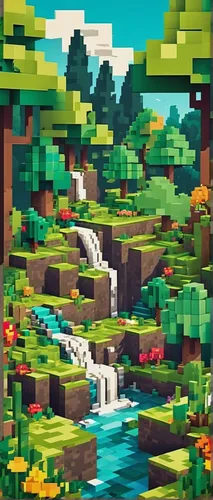 Immerse yourself in the tranquility of nature while creating a letterpress masterpiece.,pixel art,a small waterfall,green waterfall,ravine,brown waterfall,ash falls,tileable,water falls,waterfall,lego