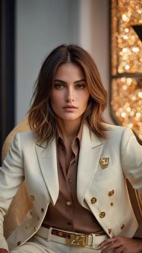 a young lady posing in a suit and golden belt,stana,vaanii,menswear for women,melania,woman in menswear,streitfeld,Photography,General,Commercial