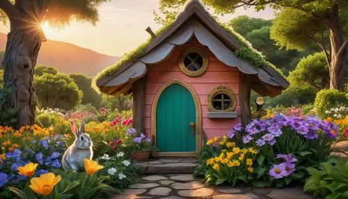 fairy door,fairy house,fairy village,arrietty,cartoon video game background,cottage garden,Photography,General,Realistic