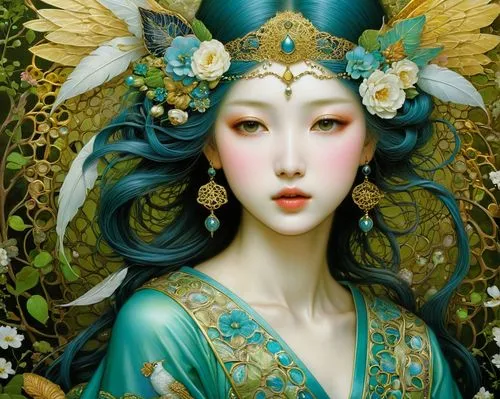 kommuna,oriental princess,amano,faerie,fairie,faery,fairy queen,viveros,flower fairy,diwata,persephone,melusine,tretchikoff,dryad,oriental girl,fantasy portrait,oiran,majevica,fantasy art,guanyin,Illustration,Realistic Fantasy,Realistic Fantasy 08