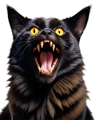 Fierce beast, dark fur, sharp claws, glowing eyes, open mouth, showing teeth, low-angle shot, dramatic lighting, intense atmosphere, close-up composition, detailed texture, realistic rendering.,a blac