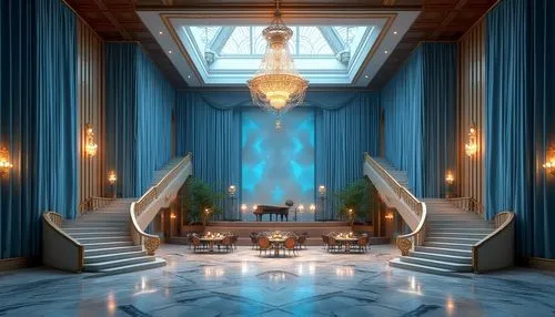 lobby,hotel lobby,ballroom,blue room,hallway,foyer,art deco background,entrance hall,ornate room,venetian hotel,art deco,marble palace,hotel riviera,hotel hall,hall of the fallen,emporium,royal interior,deco,europe palace,luxury hotel,Photography,General,Realistic