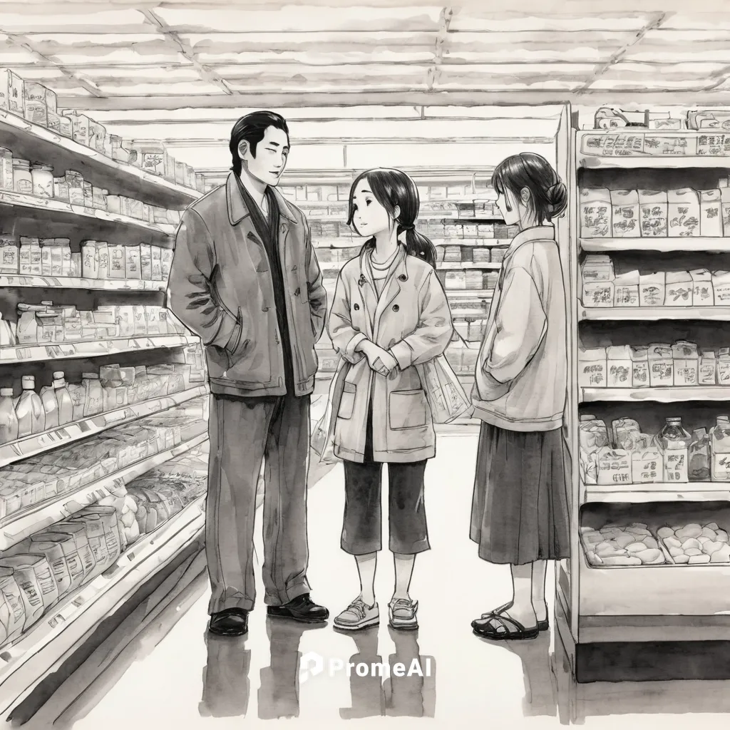 A still from Shoplifters depicts characters Osamu (Lily Franky) and Shota (Jyo Kairi) standing at a grocery store.,convenience store,supermarket,grocery,grocery shopping,grocery store,supermarket shel