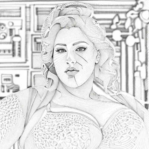 comic halftone woman,madhubala,scherfig,rotoscoped,barbarella,underdrawing,Design Sketch,Design Sketch,Fine Line Art