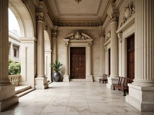 entrance hall,cochere,neoclassical,hallway,treasury,entranceway,foyer,archly,portico,corridor,entranceways,zappeion,lobby,house entrance,doric columns,enfilade,palladian,panelled,entryway,hall of nations